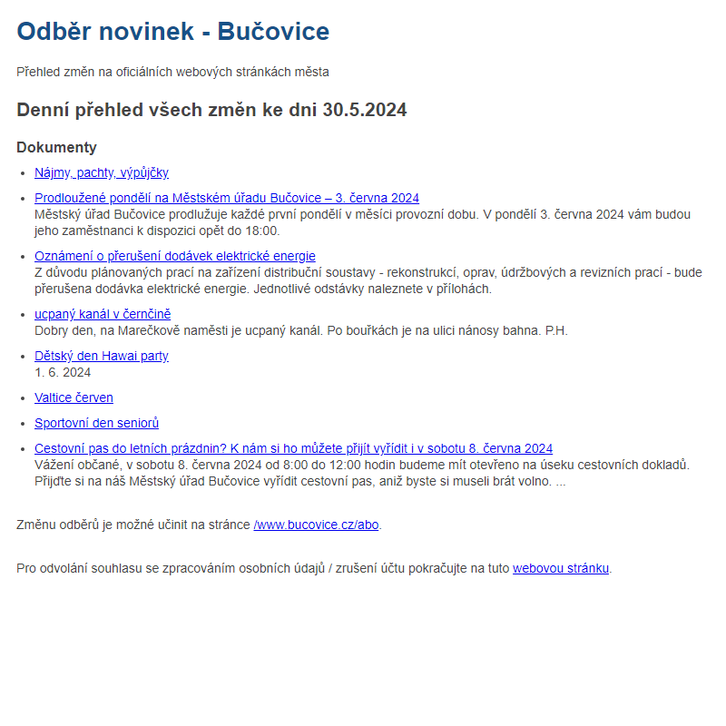 Odběr novinek ze dne 30.5.2024