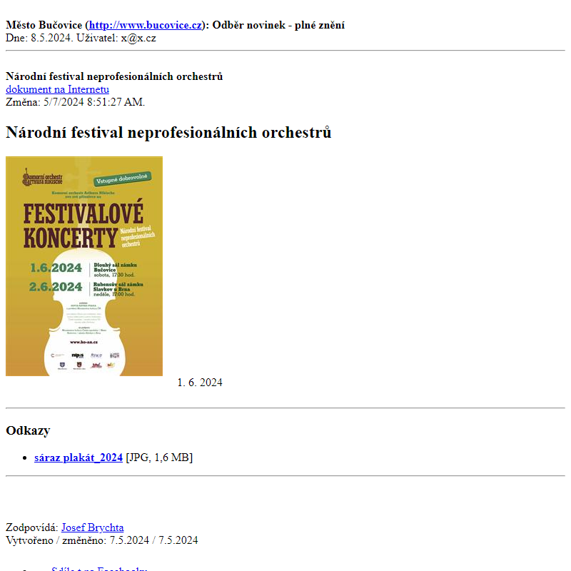 Odběr novinek ze dne 8.5.2024 - dokument Národní festival neprofesionálních orchestrů