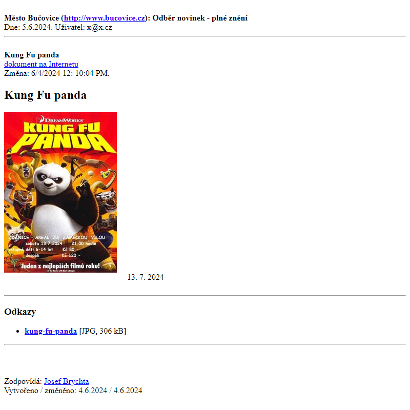 Odběr novinek ze dne 5.6.2024 - dokument Kung Fu panda
