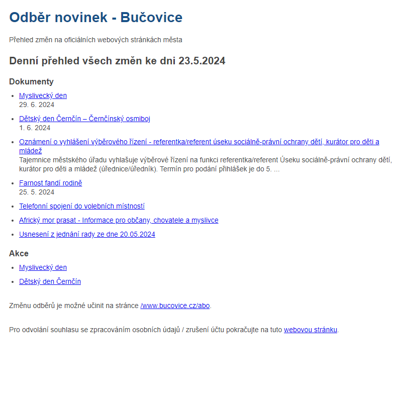 Odběr novinek ze dne 23.5.2024