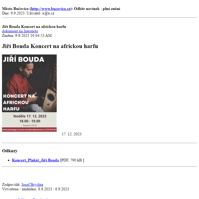 Odběr novinek ze dne 9.9.2023 - dokument Jiří Bouda Koncert na africkou harfu