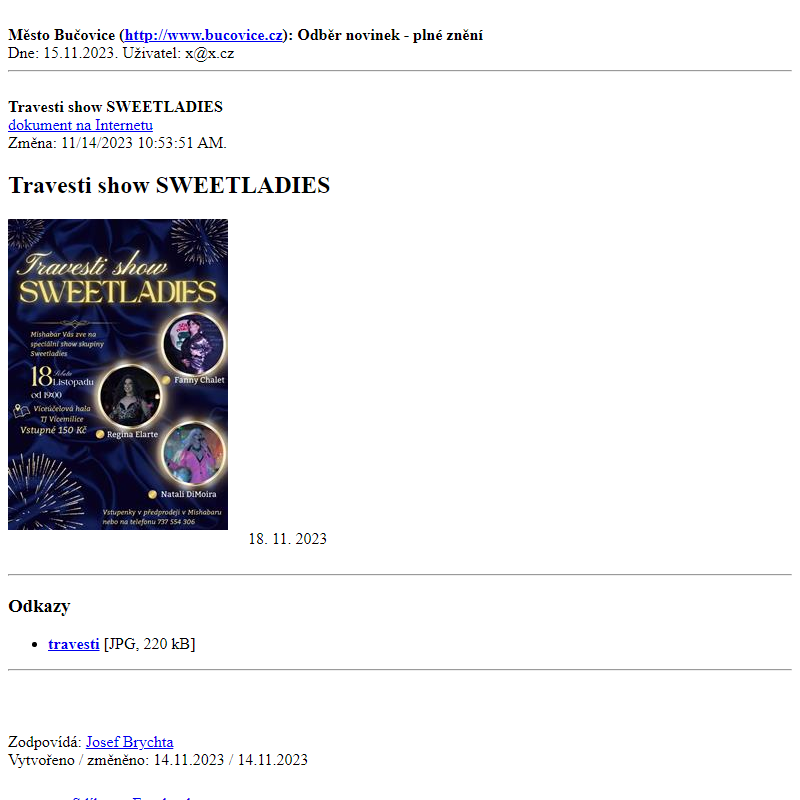 Odběr novinek ze dne 15.11.2023 - dokument Travesti show SWEETLADIES