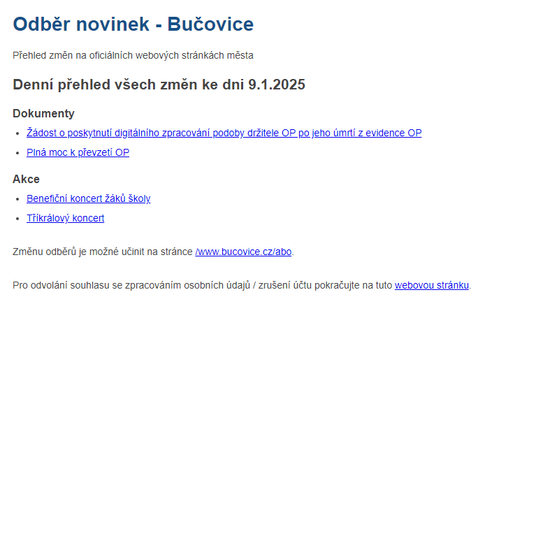 Odběr novinek ze dne 9.1.2025