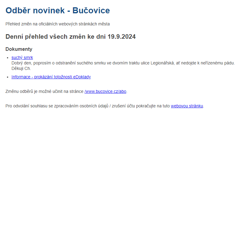 Odběr novinek ze dne 19.9.2024