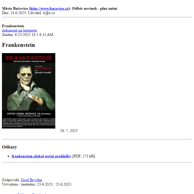 Odběr novinek ze dne 24.6.2023 - dokument Frankenstein