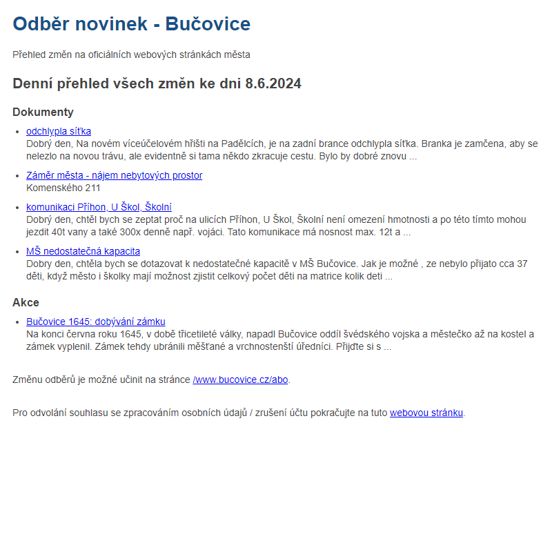 Odběr novinek ze dne 8.6.2024