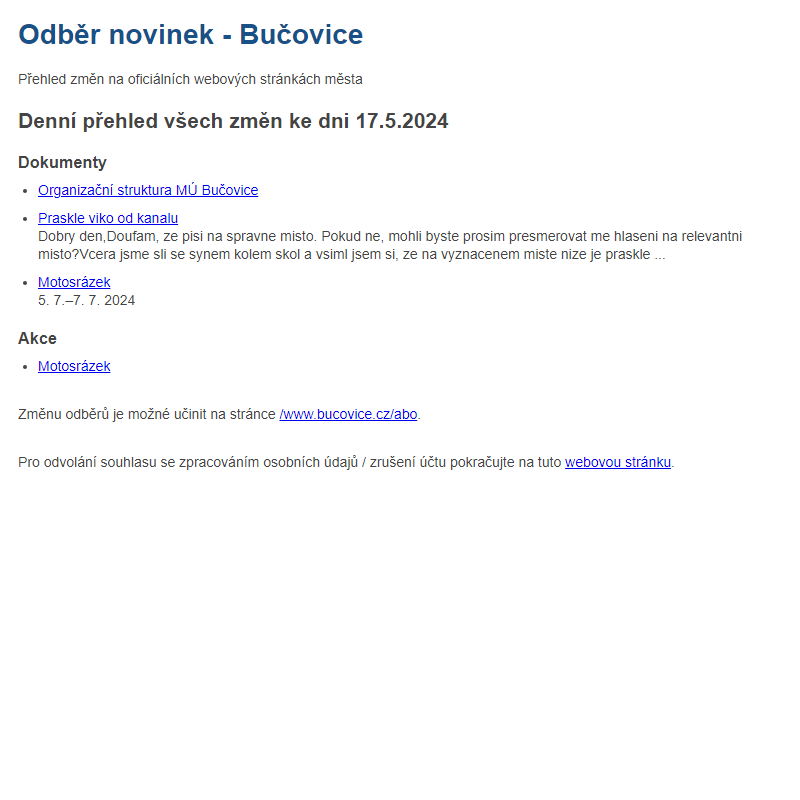 Odběr novinek ze dne 17.5.2024