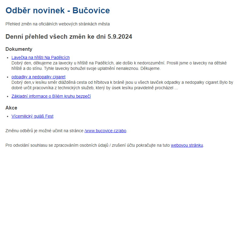 Odběr novinek ze dne 5.9.2024