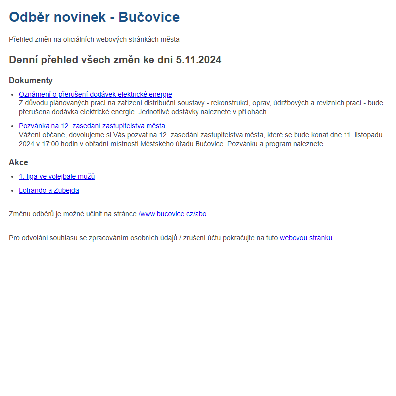 Odběr novinek ze dne 5.11.2024