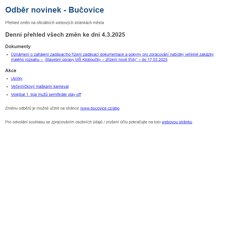 Odběr novinek ze dne 4.3.2025
