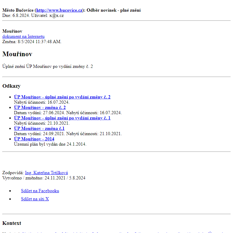 Odběr novinek ze dne 6.8.2024 - dokument Mouřínov