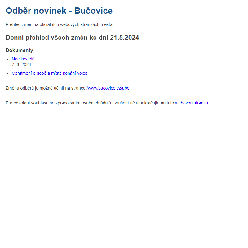 Odběr novinek ze dne 21.5.2024