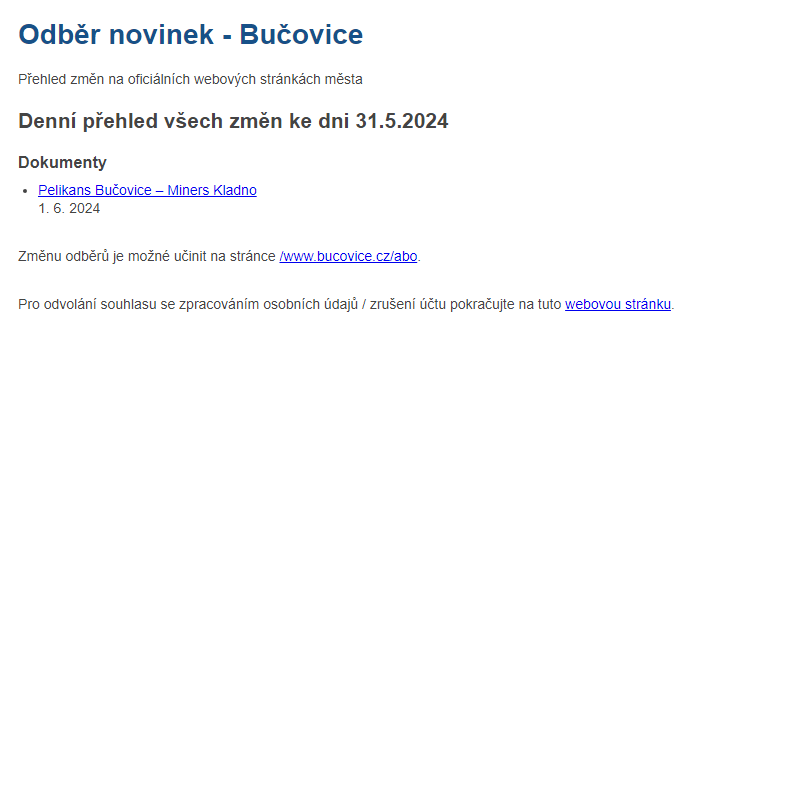 Odběr novinek ze dne 31.5.2024