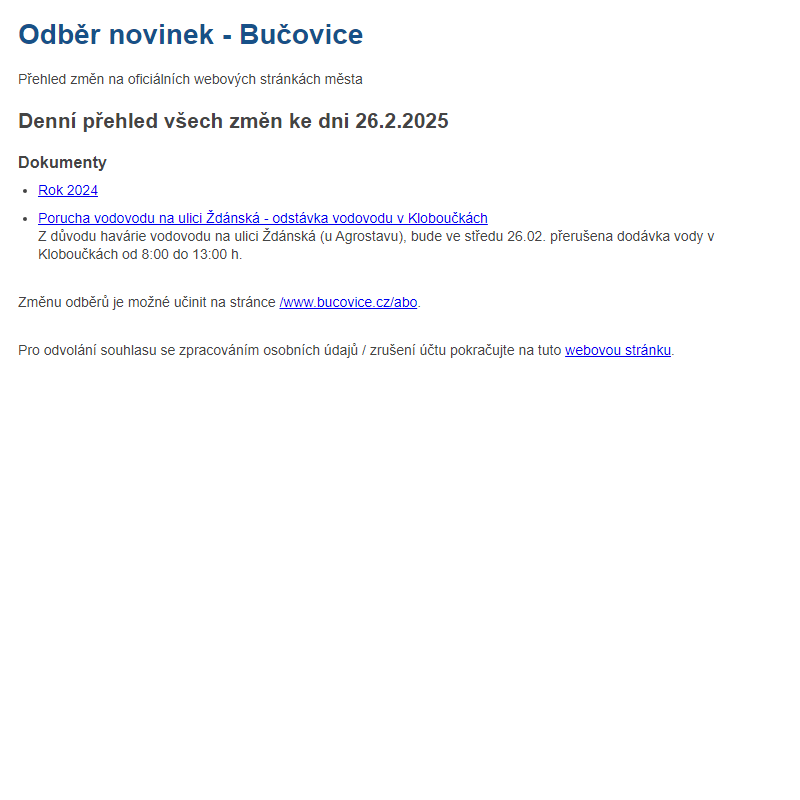 Odběr novinek ze dne 26.2.2025