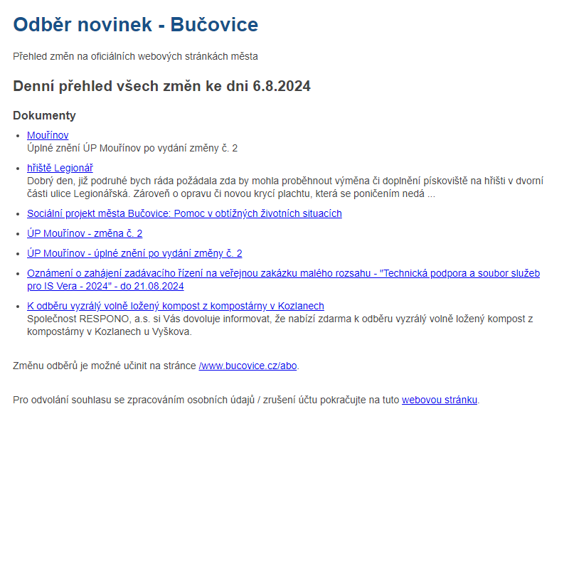 Odběr novinek ze dne 6.8.2024