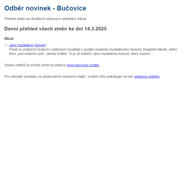Odběr novinek ze dne 14.3.2025