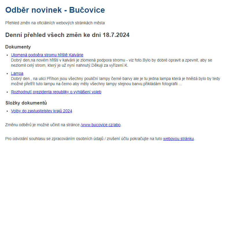 Odběr novinek ze dne 18.7.2024