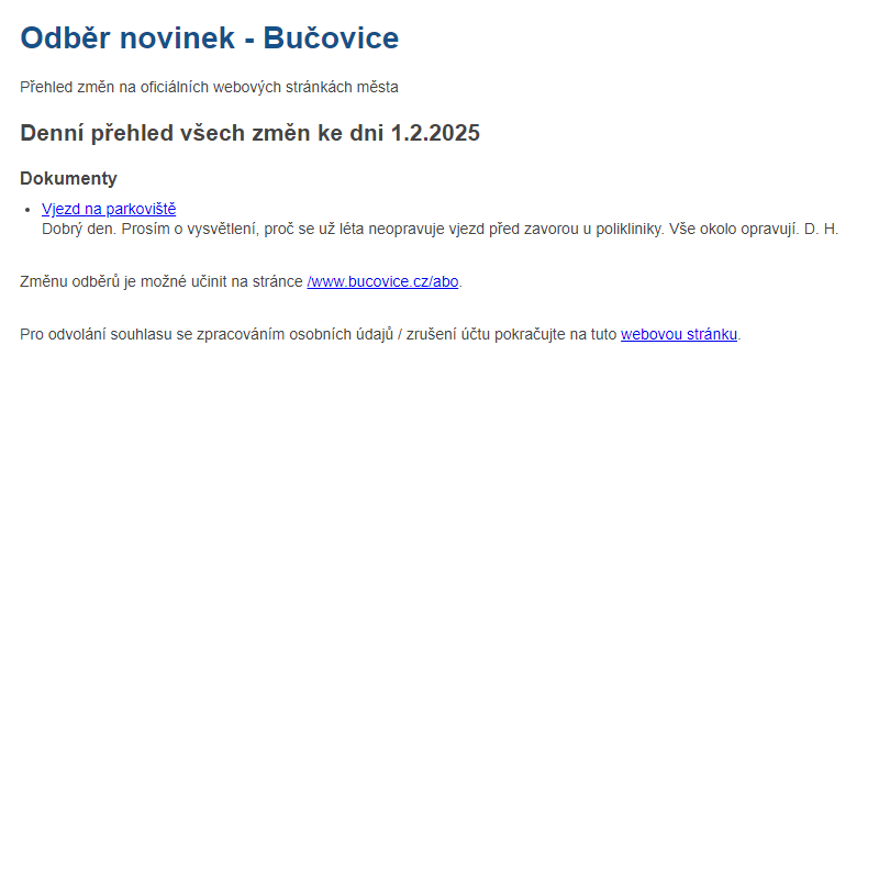 Odběr novinek ze dne 1.2.2025