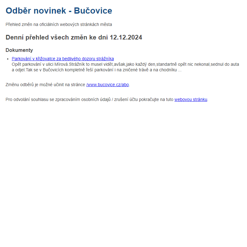 Odběr novinek ze dne 12.12.2024