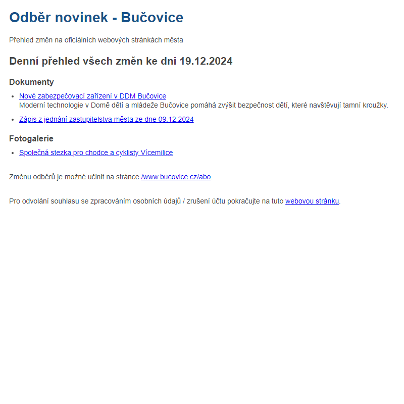 Odběr novinek ze dne 19.12.2024