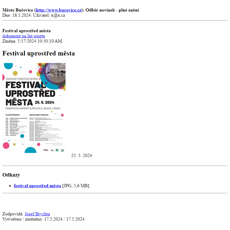 Odběr novinek ze dne 18.5.2024 - dokument Festival uprostřed města