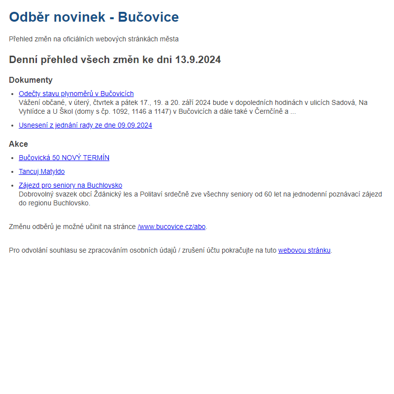 Odběr novinek ze dne 13.9.2024