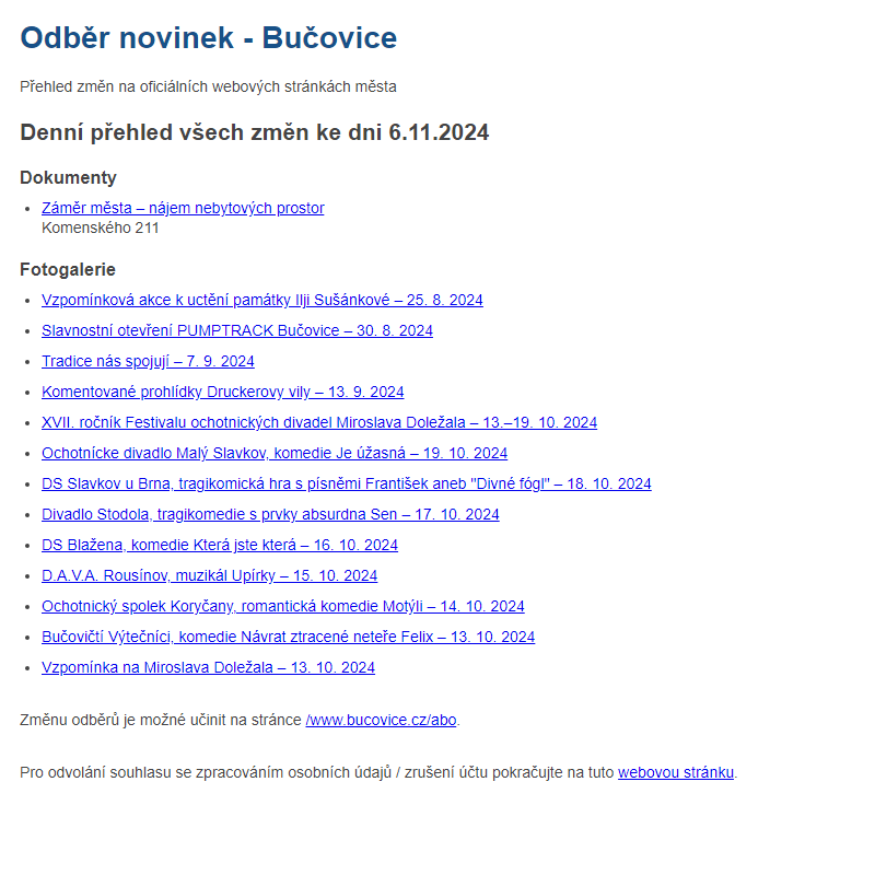 Odběr novinek ze dne 6.11.2024