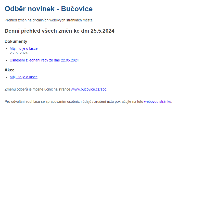 Odběr novinek ze dne 25.5.2024