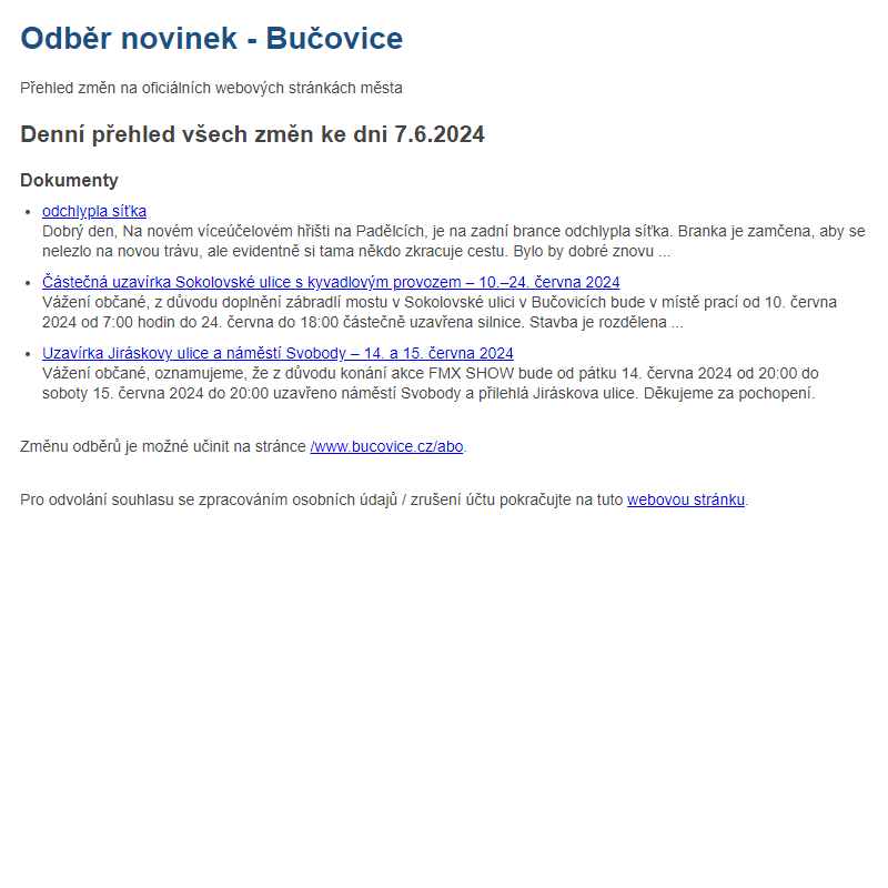 Odběr novinek ze dne 7.6.2024