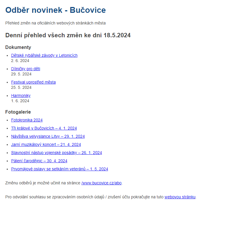 Odběr novinek ze dne 18.5.2024