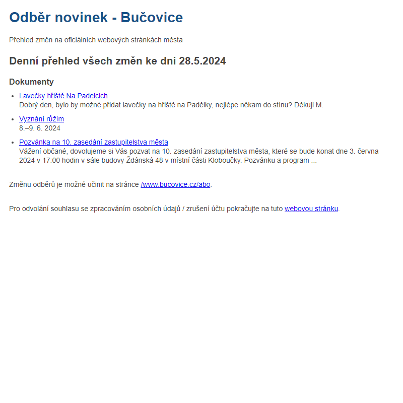 Odběr novinek ze dne 28.5.2024