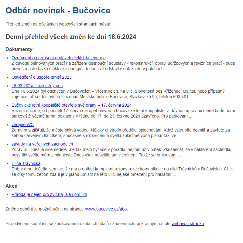 Odběr novinek ze dne 18.6.2024