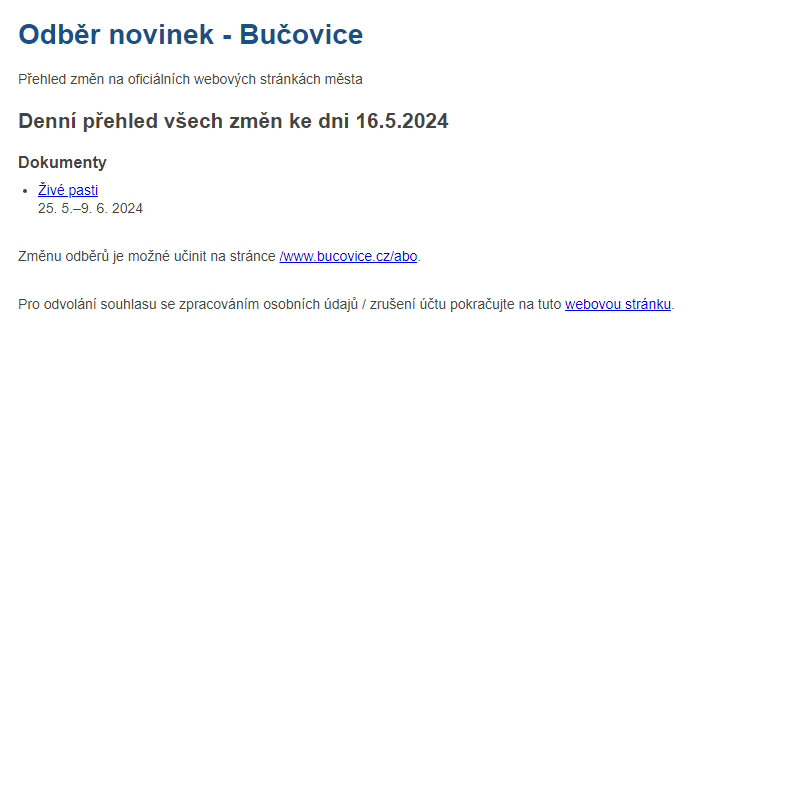 Odběr novinek ze dne 16.5.2024