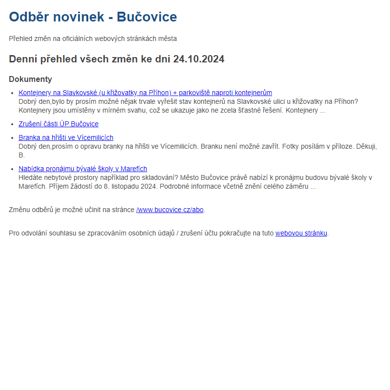 Odběr novinek ze dne 24.10.2024