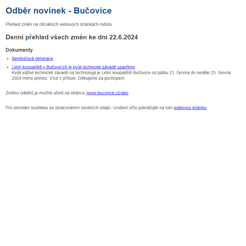 Odběr novinek ze dne 22.6.2024