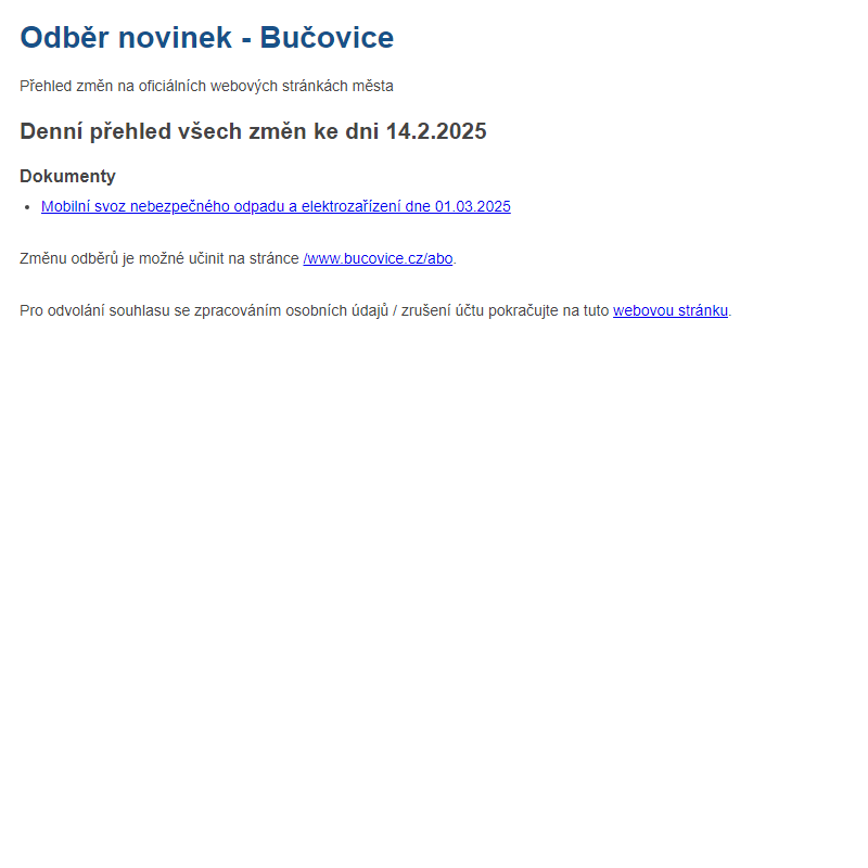 Odběr novinek ze dne 14.2.2025