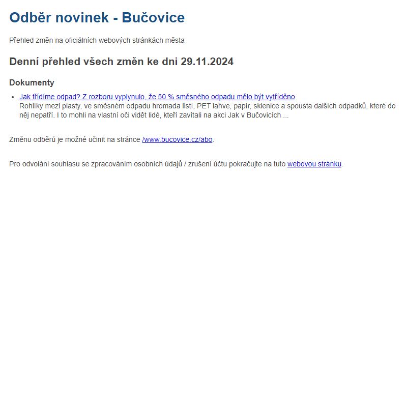 Odběr novinek ze dne 29.11.2024