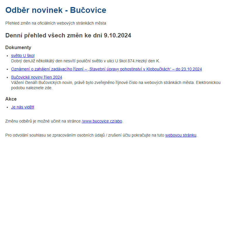 Odběr novinek ze dne 9.10.2024