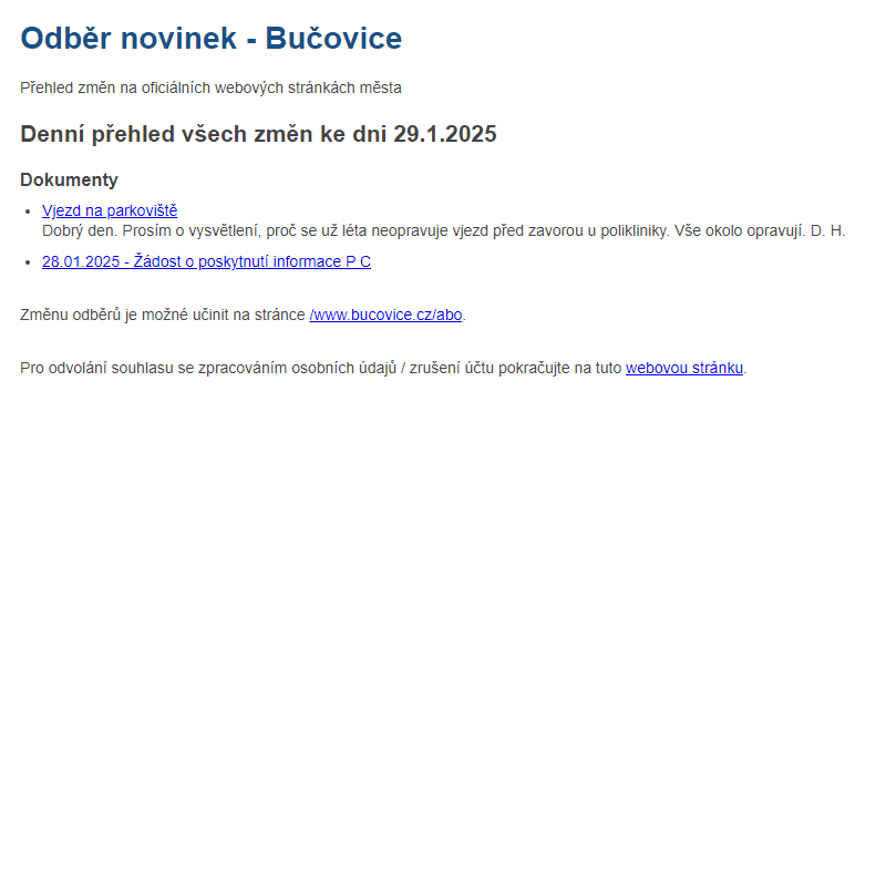 Odběr novinek ze dne 29.1.2025