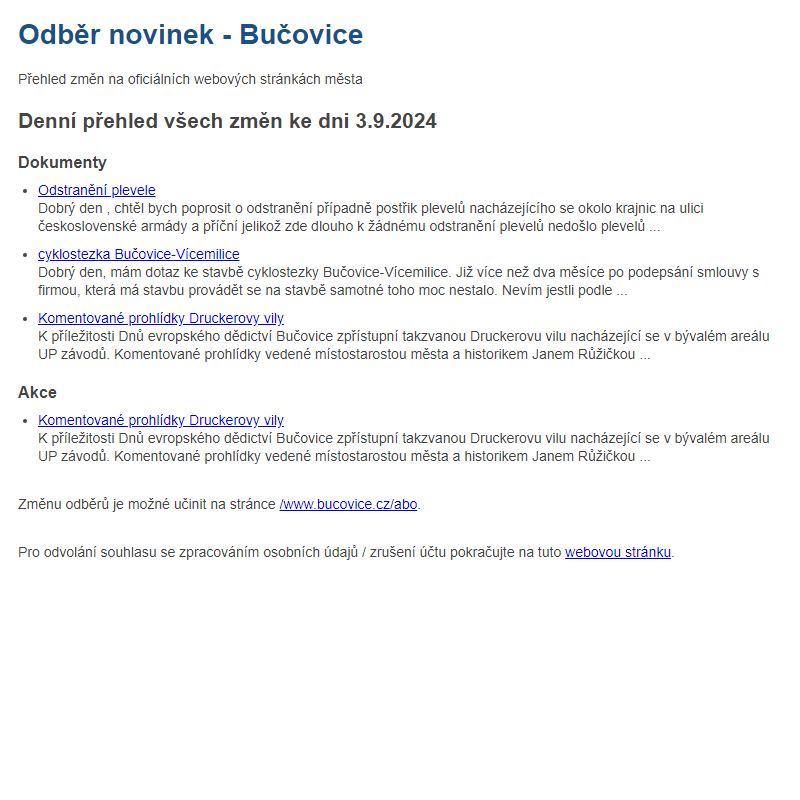 Odběr novinek ze dne 3.9.2024