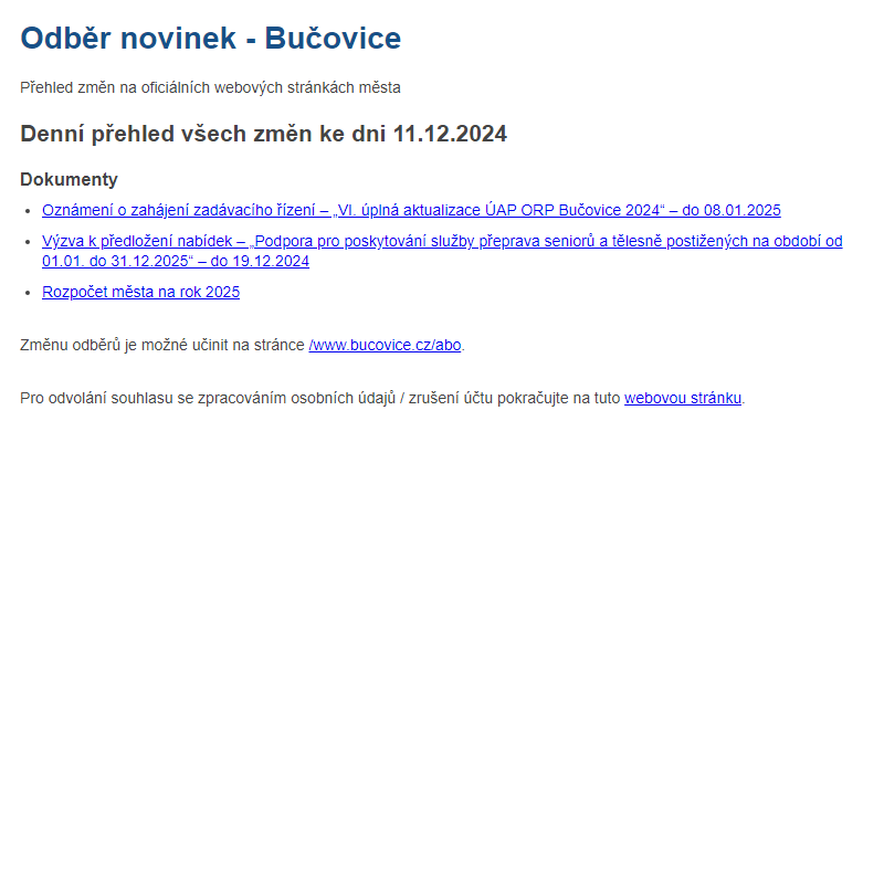 Odběr novinek ze dne 11.12.2024