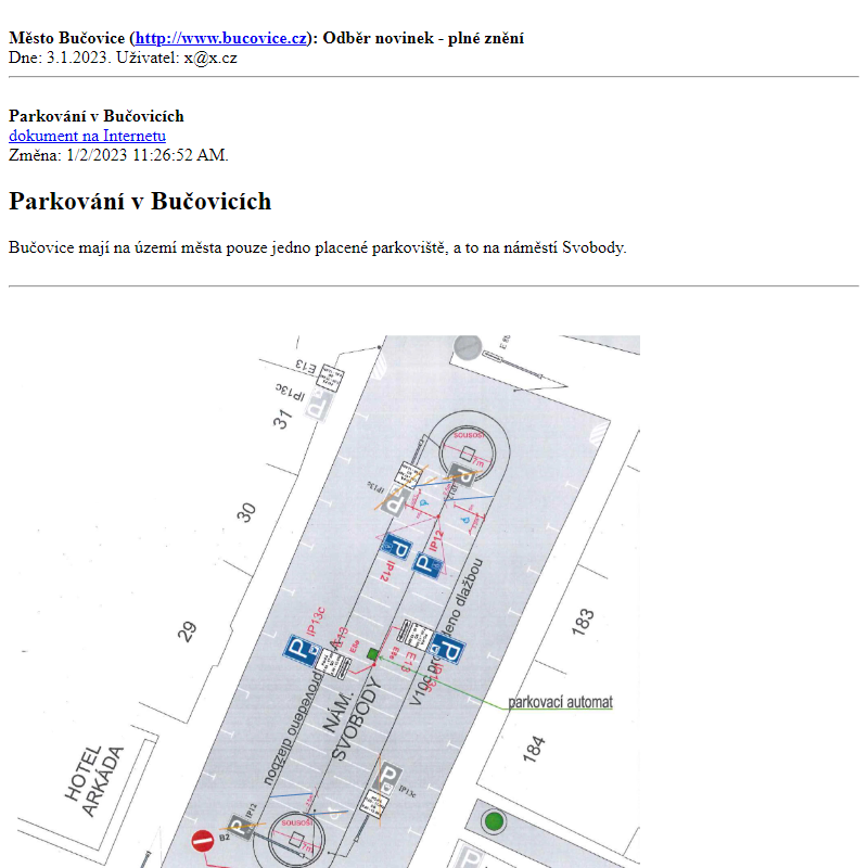 Odběr novinek ze dne 3.1.2023 - dokument Parkování v Bučovicích