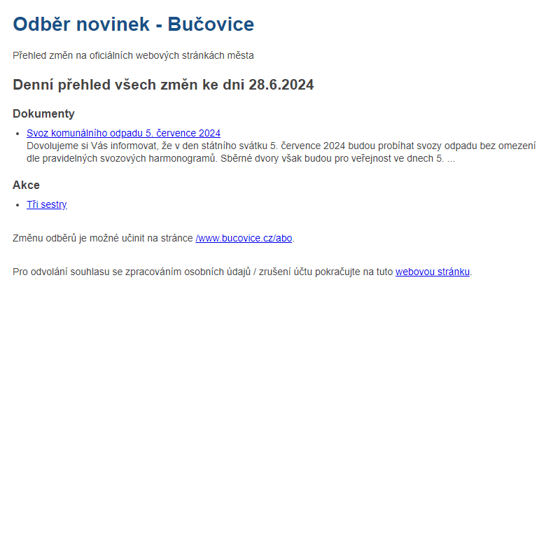 Odběr novinek ze dne 28.6.2024