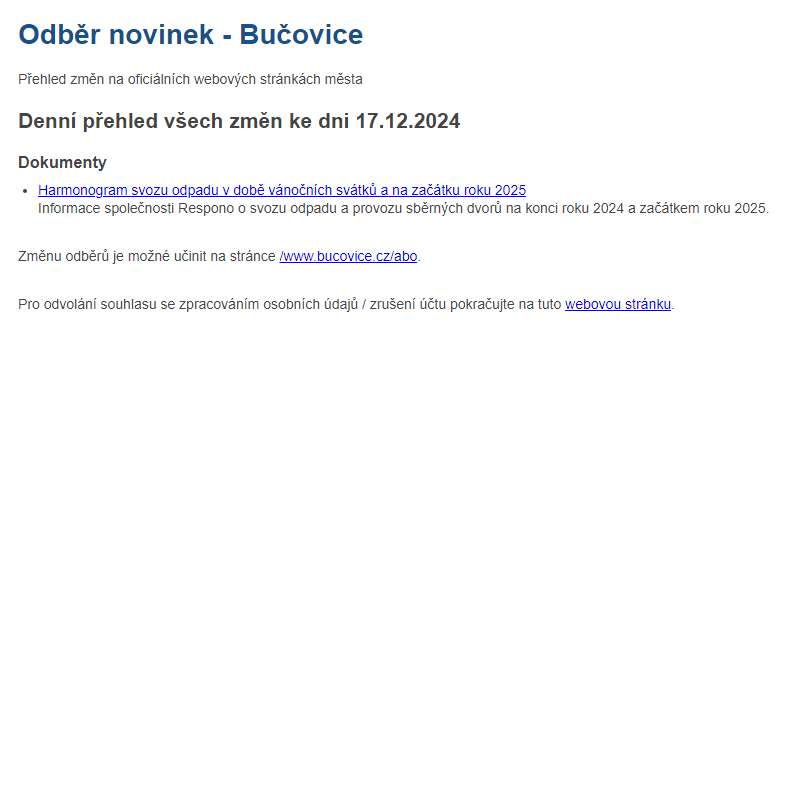 Odběr novinek ze dne 17.12.2024