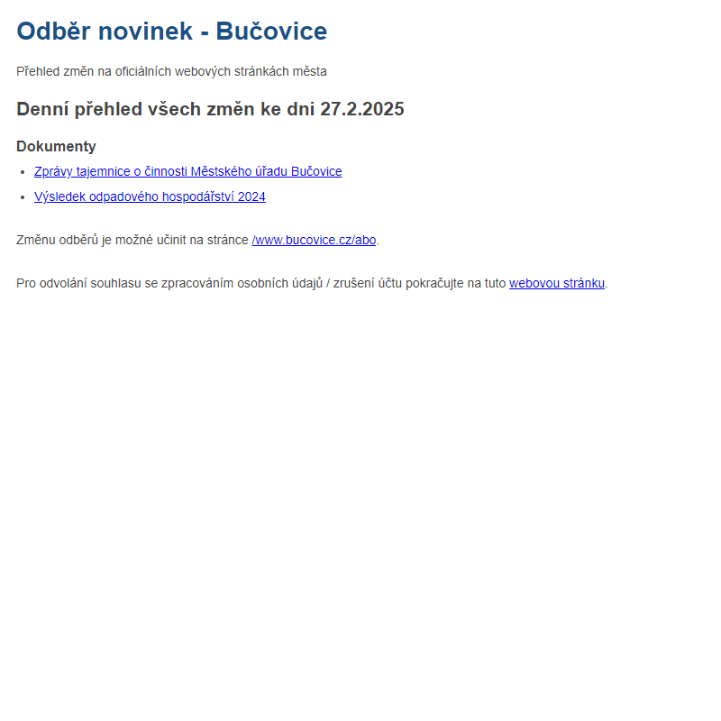 Odběr novinek ze dne 27.2.2025