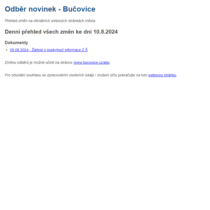 Odběr novinek ze dne 10.8.2024