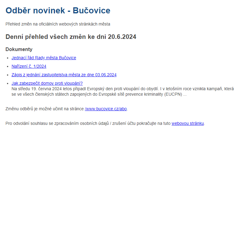 Odběr novinek ze dne 20.6.2024