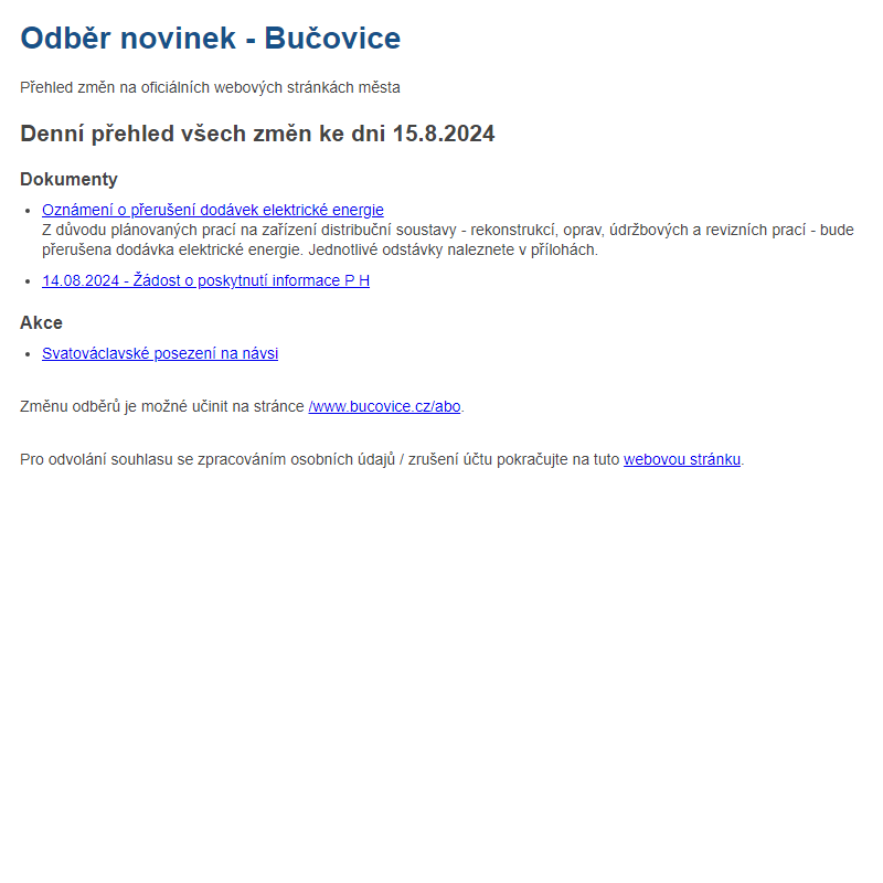 Odběr novinek ze dne 15.8.2024