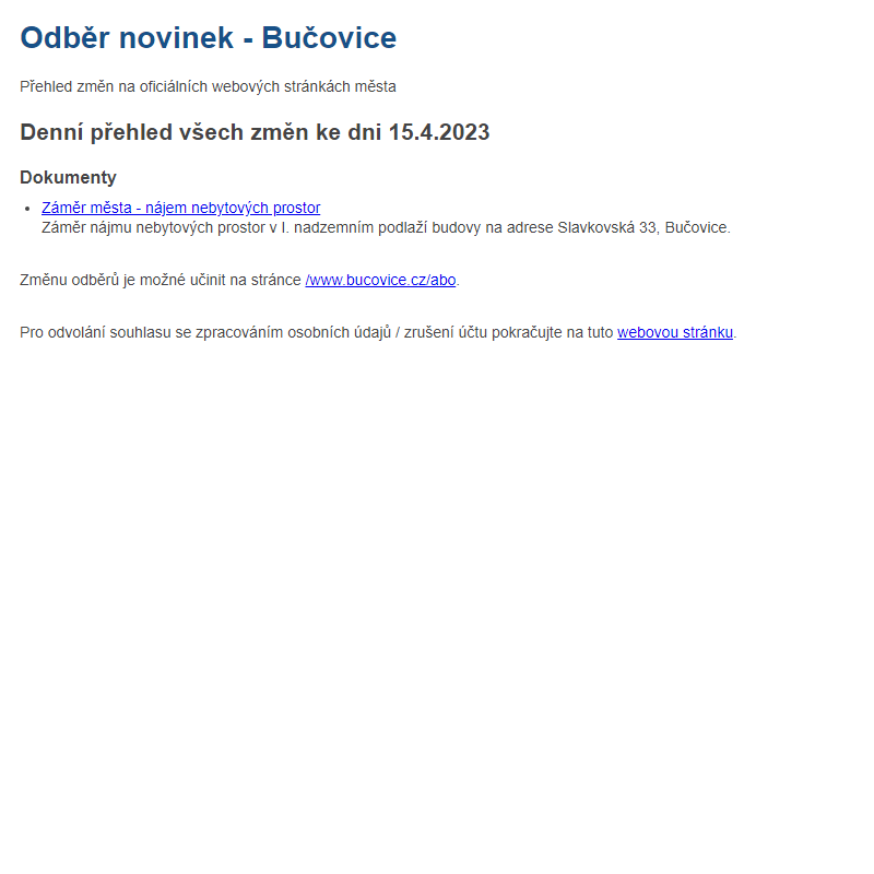 Odběr novinek ze dne 15.4.2023