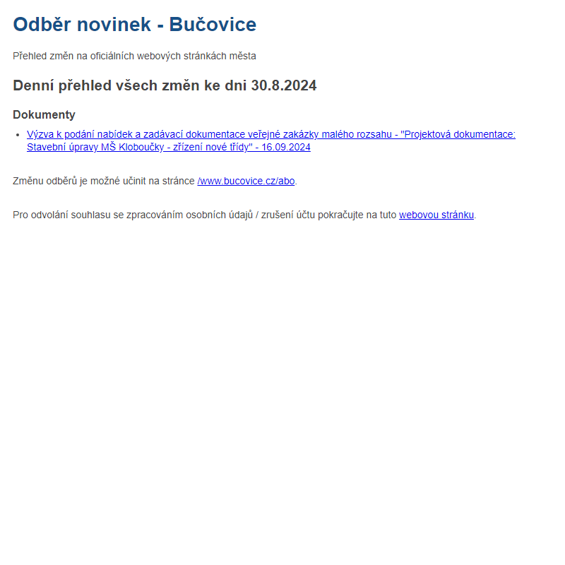 Odběr novinek ze dne 30.8.2024